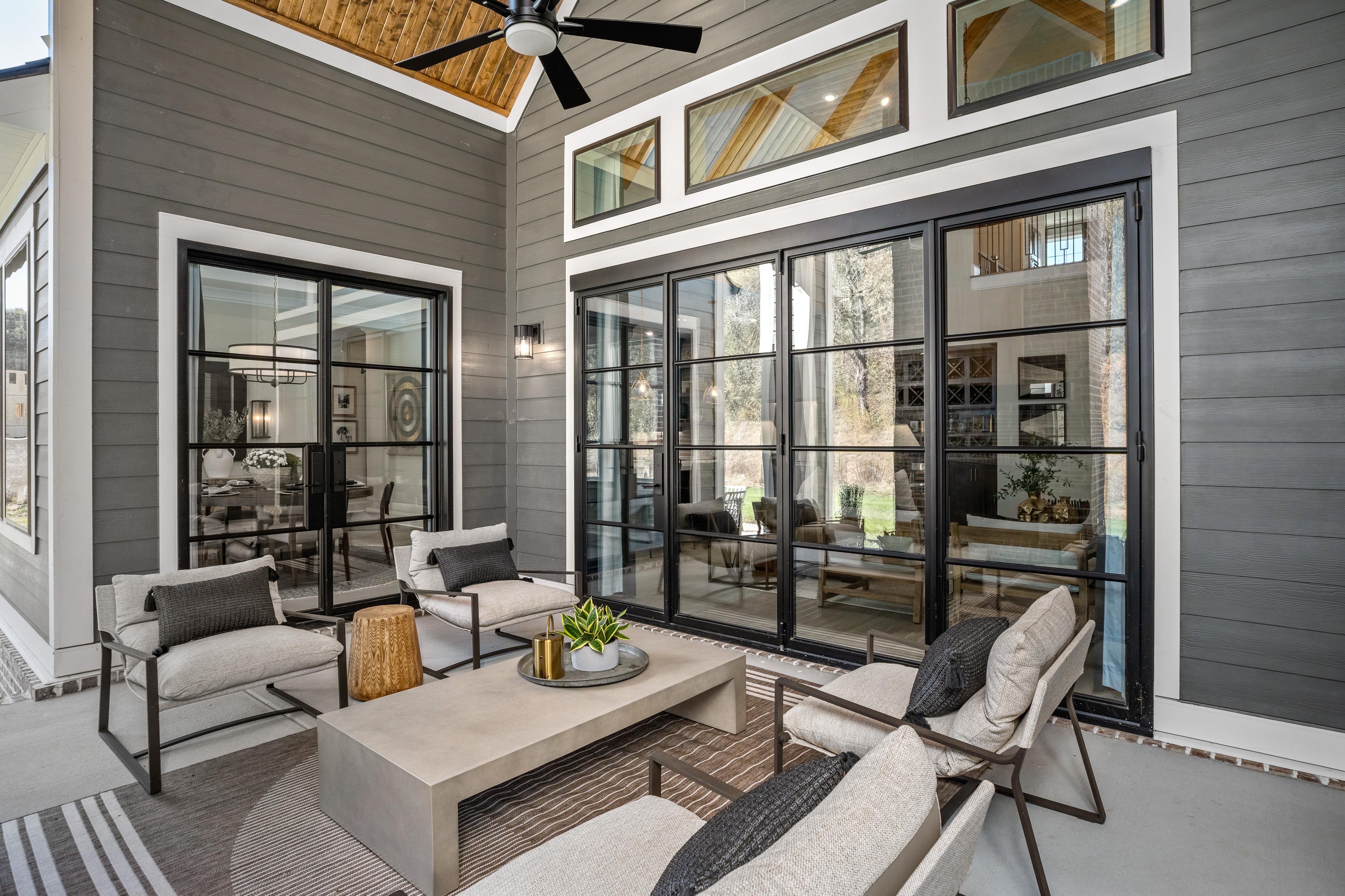 outdoor living area with glass french doors
