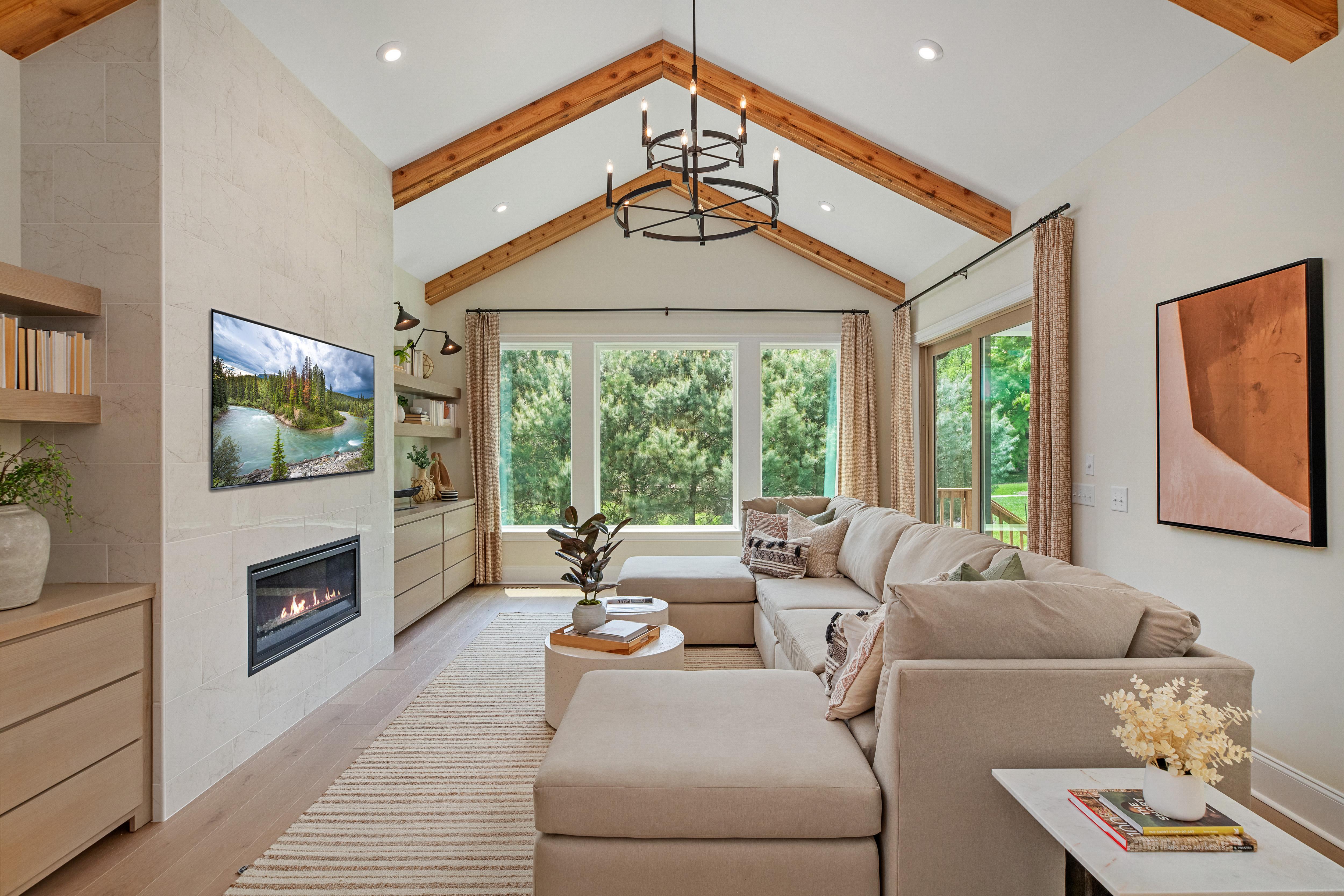 custom home with contemporary fireplace