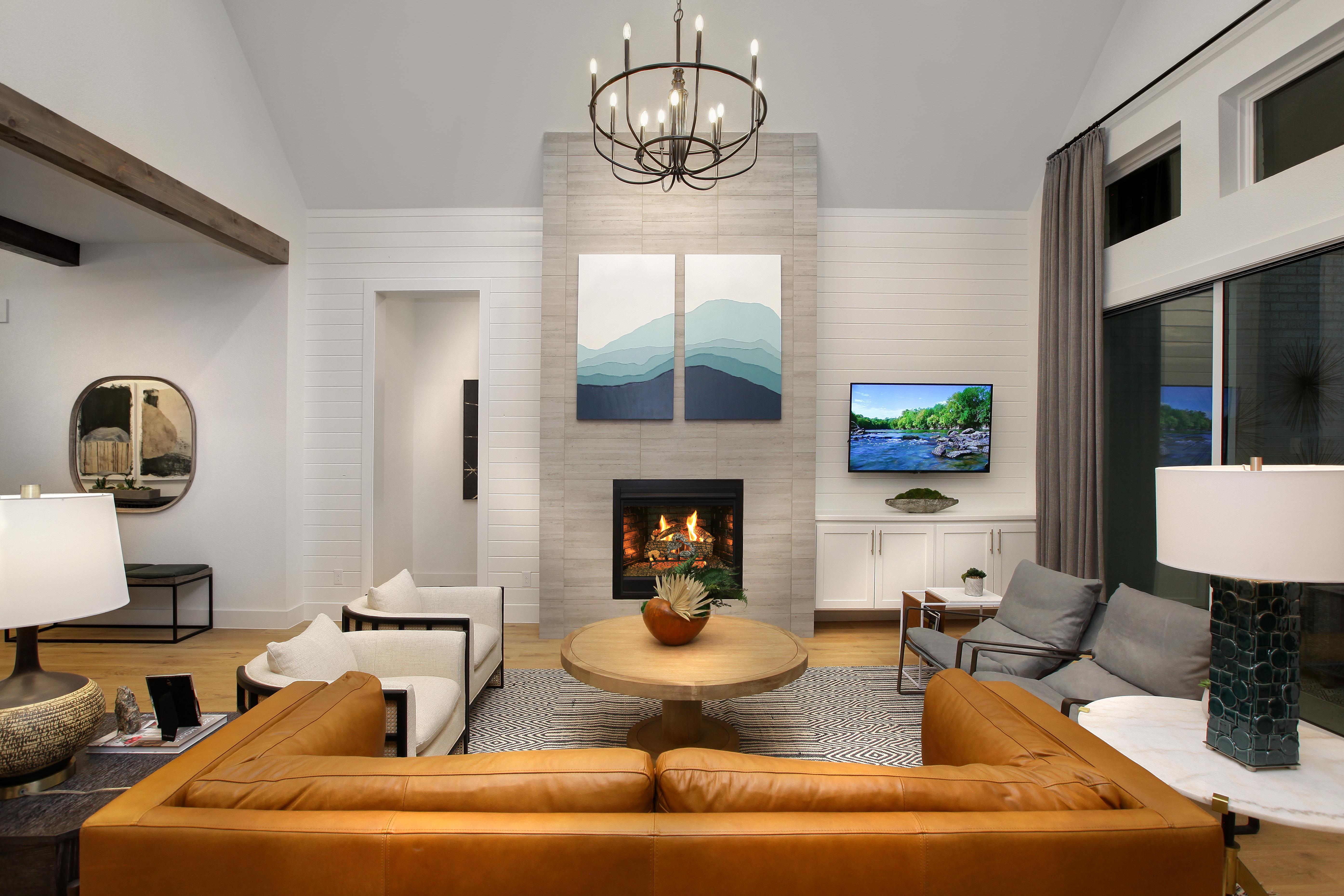 family room with fireplace